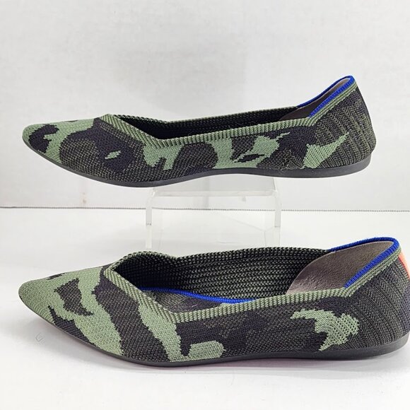 Rothy's The Point Olive Green Camo Retired Pointy Toe Ballet Flat Size 8.5 - Picture 4 of 10